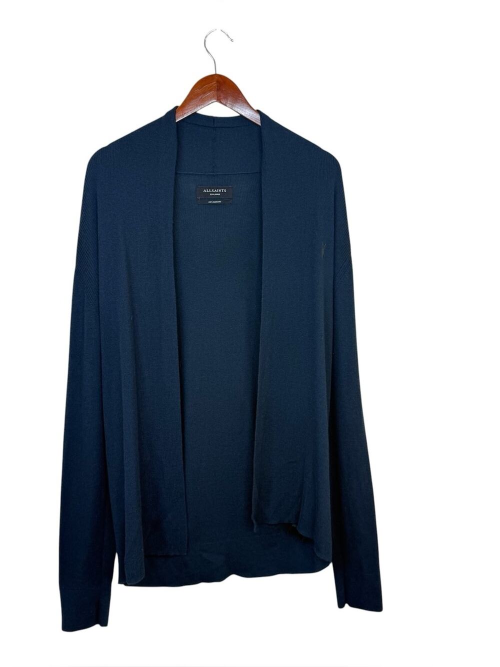 AllSaints Navy Merino Knit Sweater Open Cardigan Women’s Sz XXL